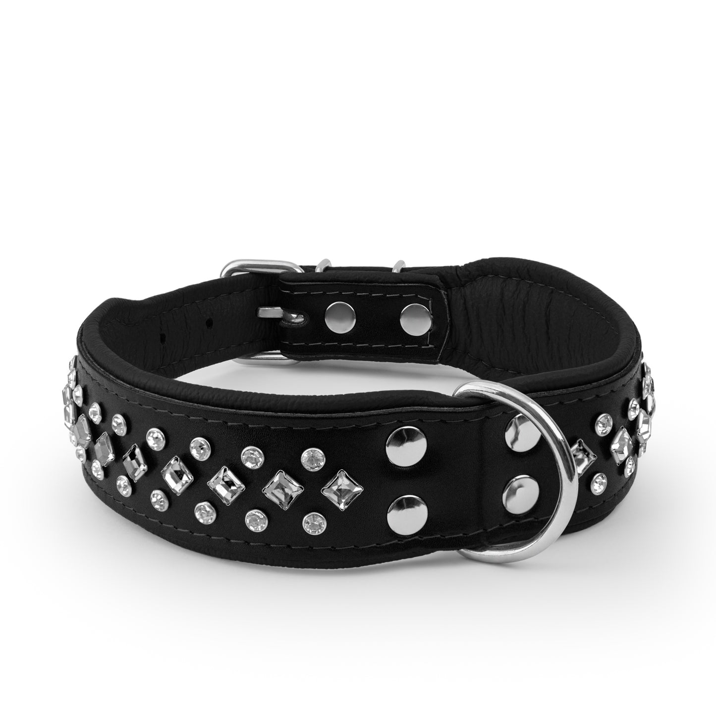 Leather collar with crystals