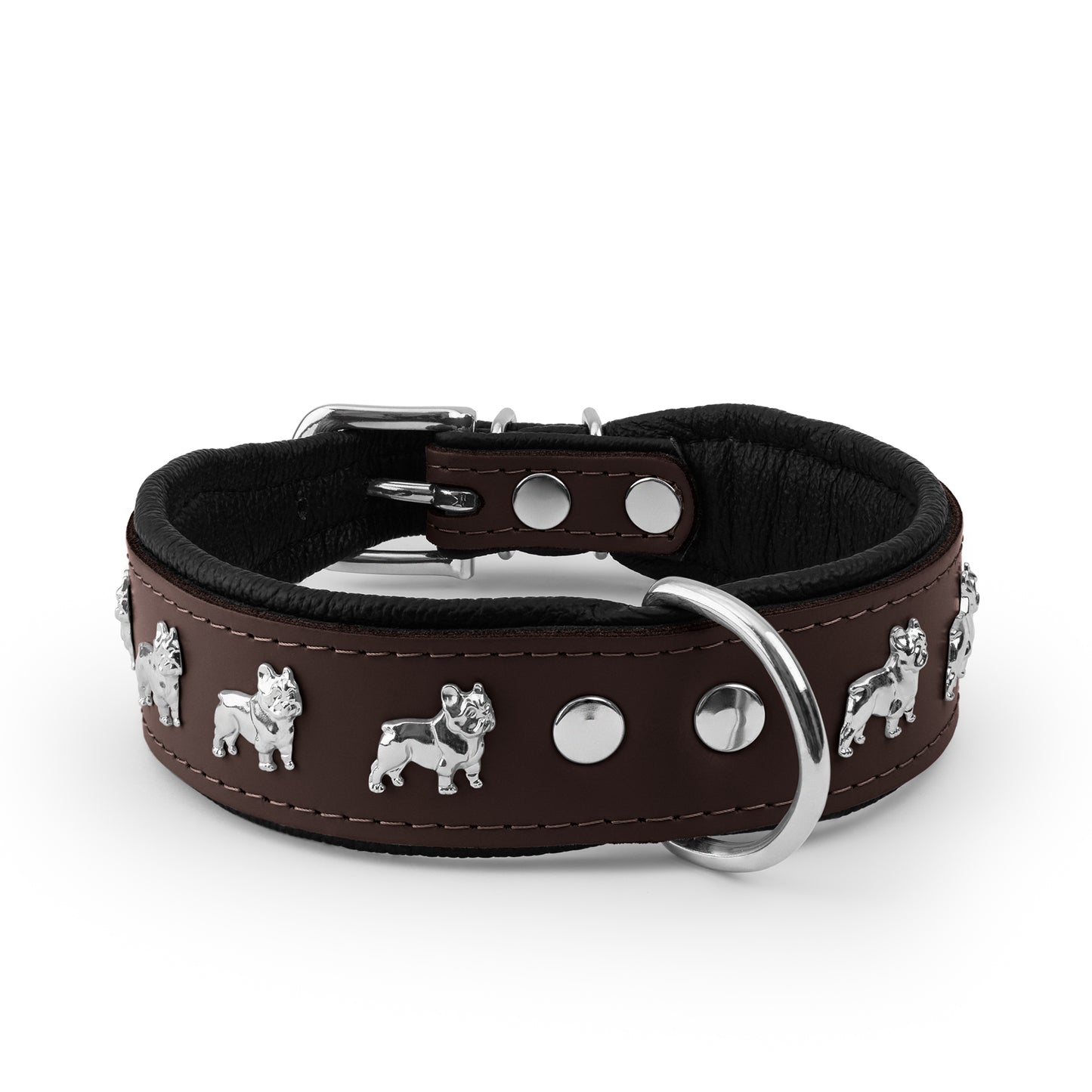 Leather collar with a French bulldog motif