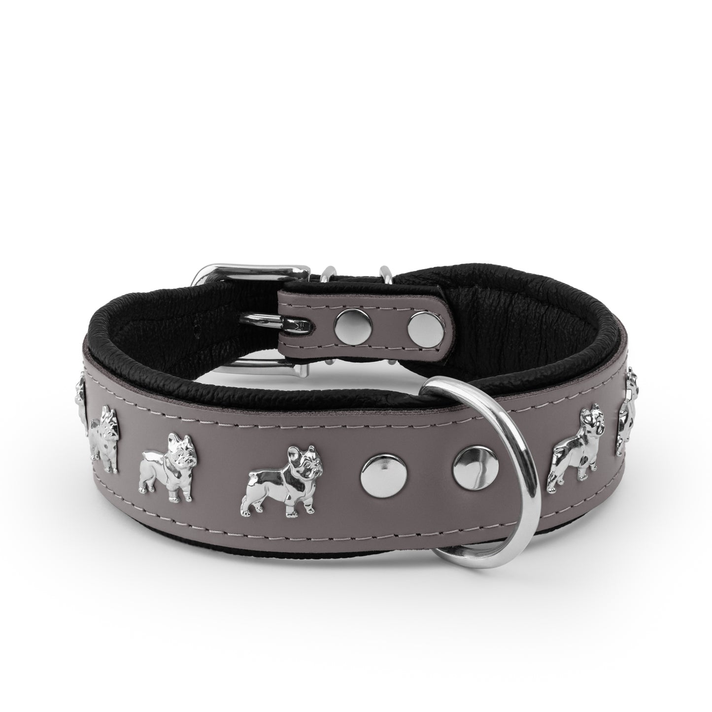 Leather collar with a French bulldog motif